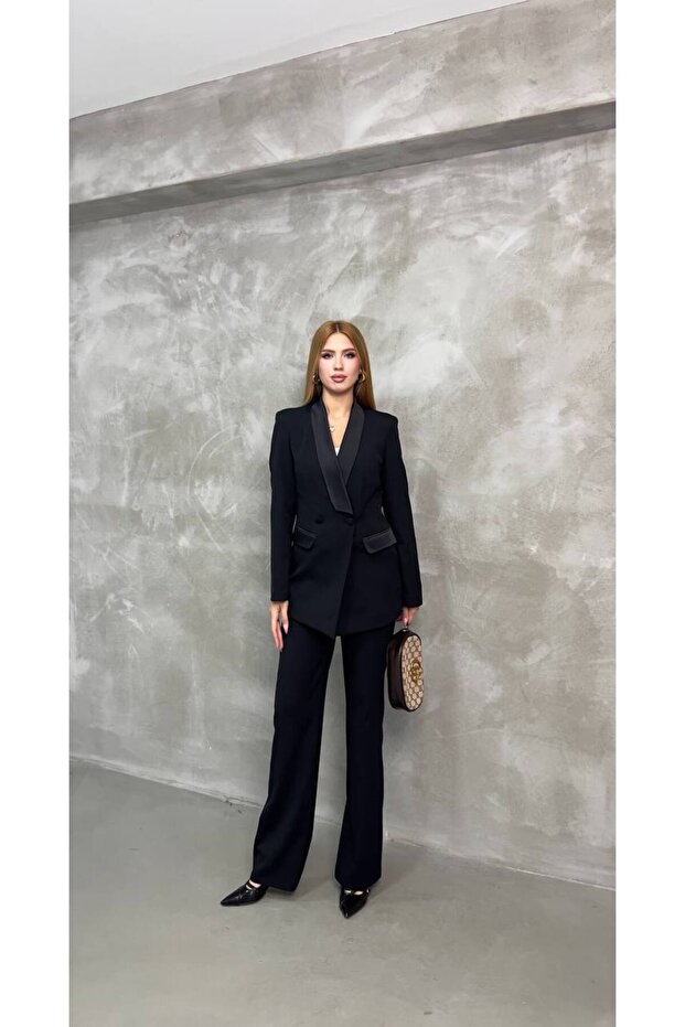 Women's Double Button Satin Lapel Suit
