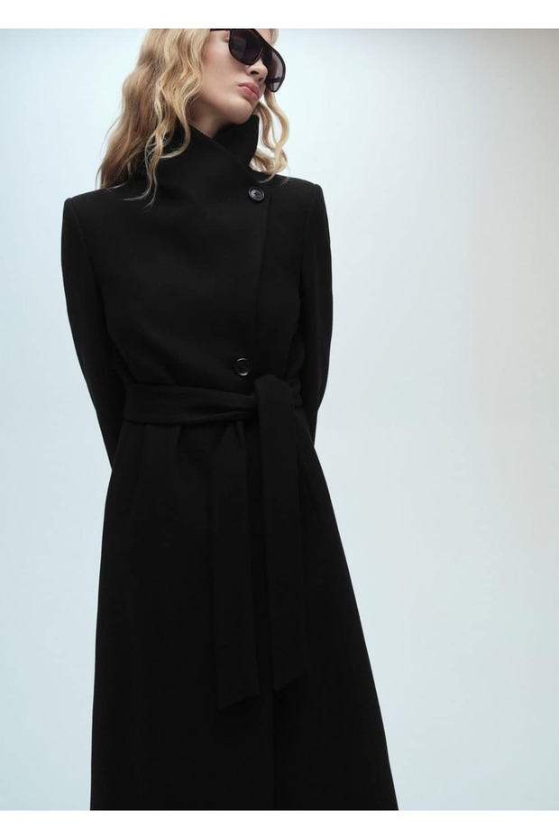 Kemerli yün palto - 5