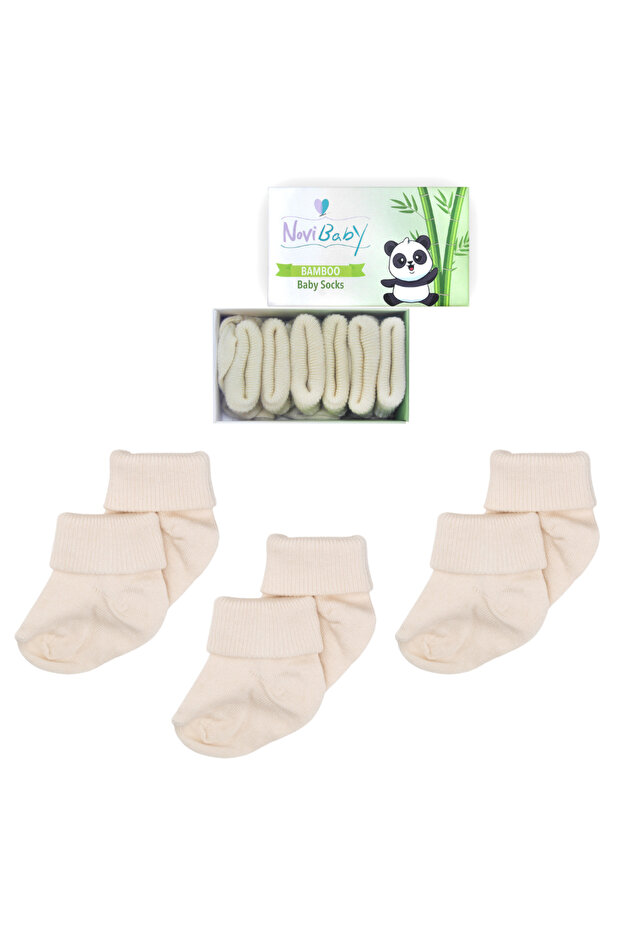 3 Pack Bamboo Newborn Baby Socks I Ecru Ecru Baby Girl Boy Socks