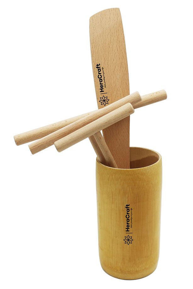 Krep Yapma Seti 3 Boy Krep Serpme Çubuğu Spatula Bambo Ahşap Bardak ile - 1
