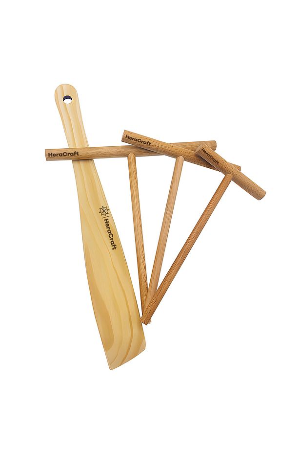 Krep Yapma Seti 3 Boy Krep Serpme Çubuğu Spatula Bambo Ahşap Bardak ile - 2