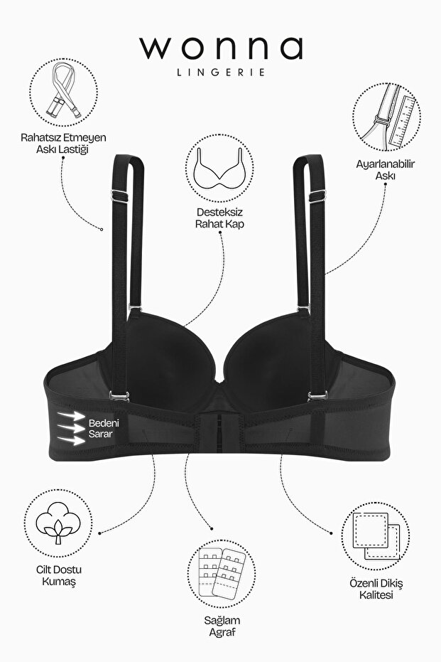 Viola Micro Bra with Snap-On Straps - Supportless - Basic - 2534 - Black - 7