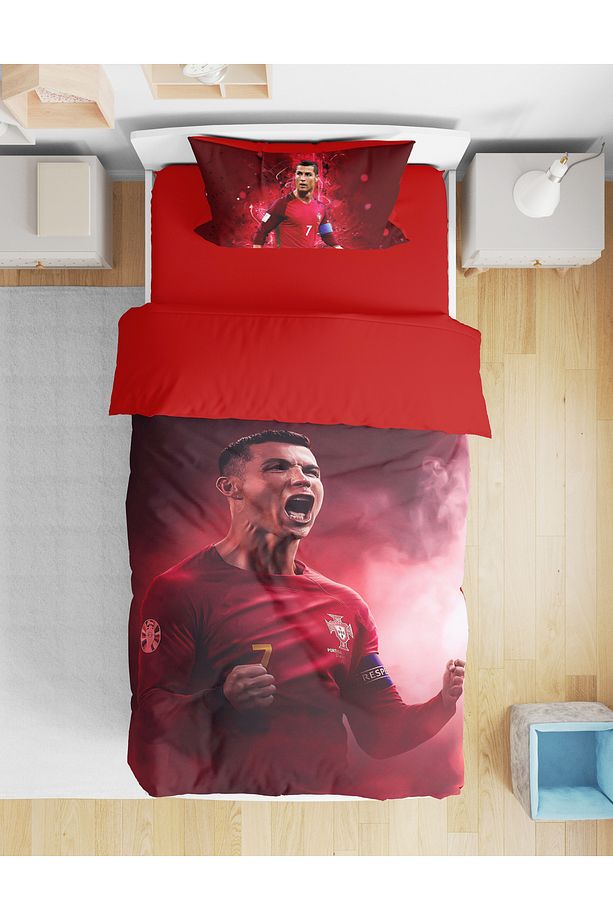 Cristiano Ronaldo 3d Dijital Baskılı Tek Kişilik Genç Erkek Çocuk Çarşafsız Nevresim Takımı - 1