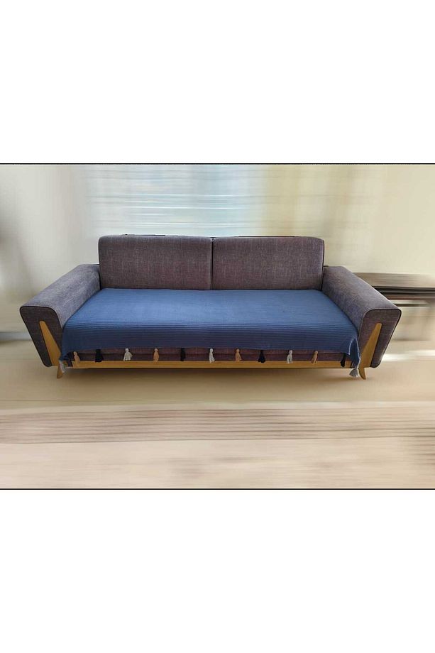 Püsküllü Koltuk Örtüsü Indigo(PÜSKÜL RENGİ GRİ VİZON LACİVERT) 1 Adet 90x210 Ebatinda Oturma Yerine - 2