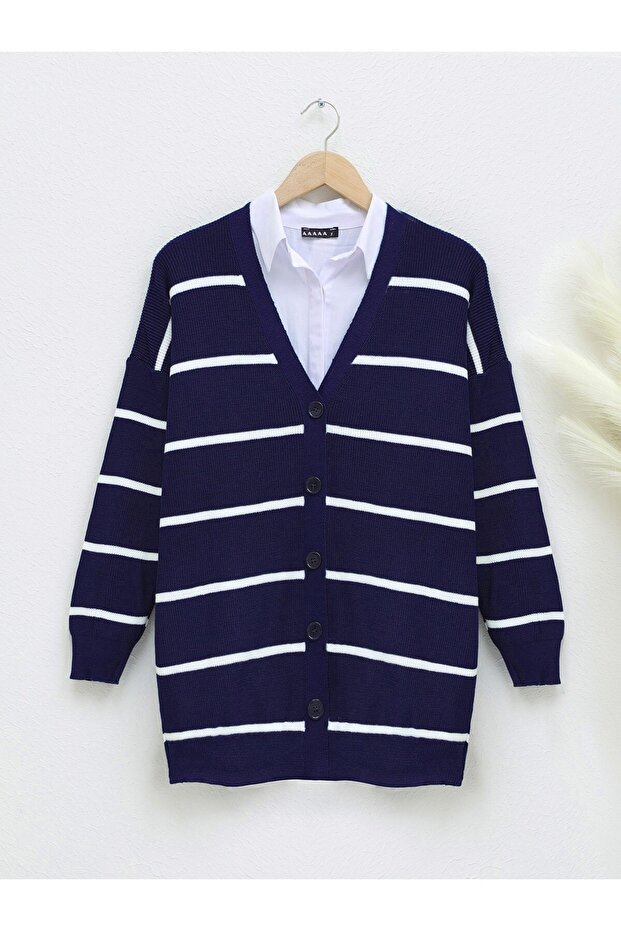 Striped Buttoned Cardigan - 1