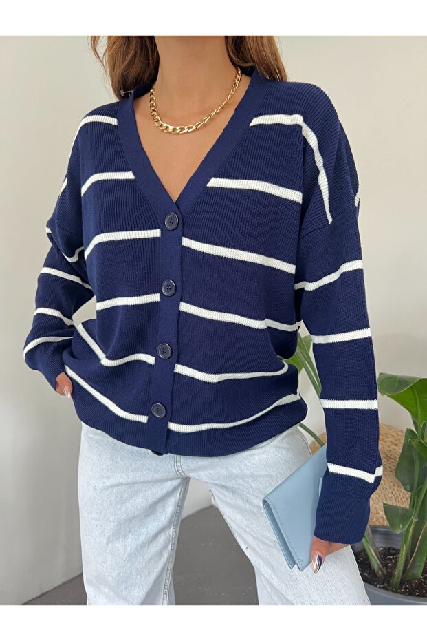 Striped Buttoned Cardigan - 2