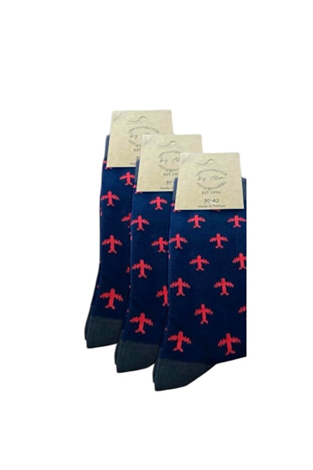 3 جوارب منقوشة على شكل طائرة - 1