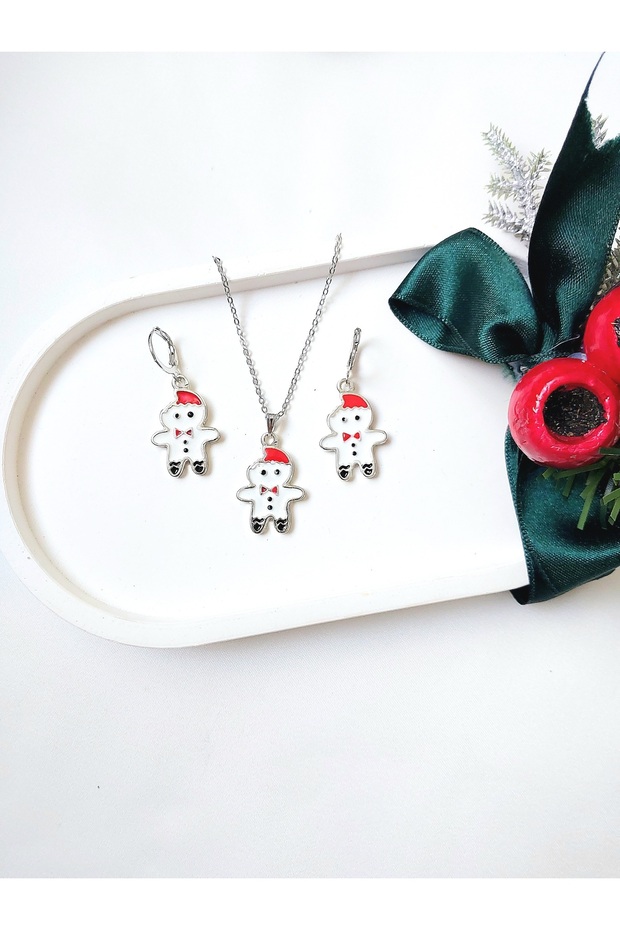 New Year Christmas Themed Silver Necklace and Earring Set