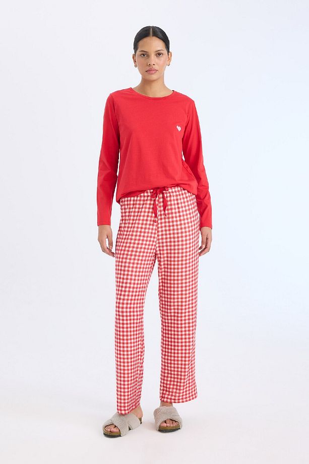 Fall in Love Pijama Takımı Regular Fit Uzun Kollu Üst Kareli Uzun Alt D2303AX24WN - 1