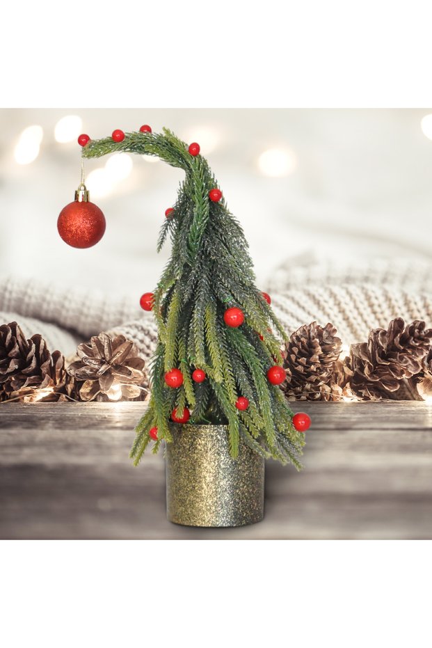 31 cm Red Pine Tree Ornate Oblique Decor