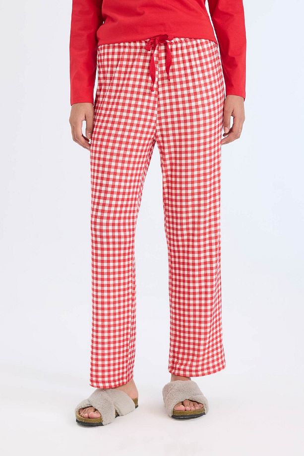 Fall in Love Pijama Takımı Regular Fit Uzun Kollu Üst Kareli Uzun Alt D2303AX24WN - 5