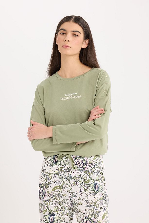 Fall in Love Pijama Takımı Regular Fit Uzun Kollu Baskılı Üst Desenli Uzun Alt E2893AX24AU - 3
