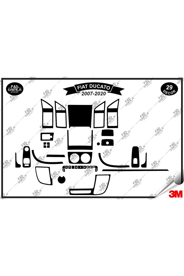 For Fiat Ducato 2007/2020 Glove Box Console Trim Chest Mahogany Finish Set 29 Pieces Black