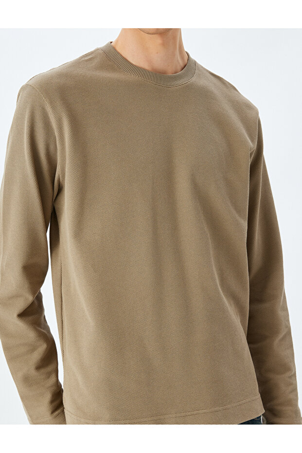 Bisiklet Yaka Pamuklu İnterlok Kumaş Basic Sweatshirt - 5