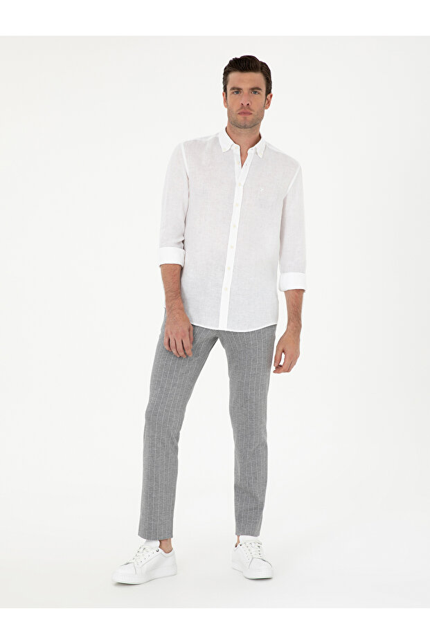 Light Gray Slim Fit Wool Blended Striped Pants 50284809-Vr001