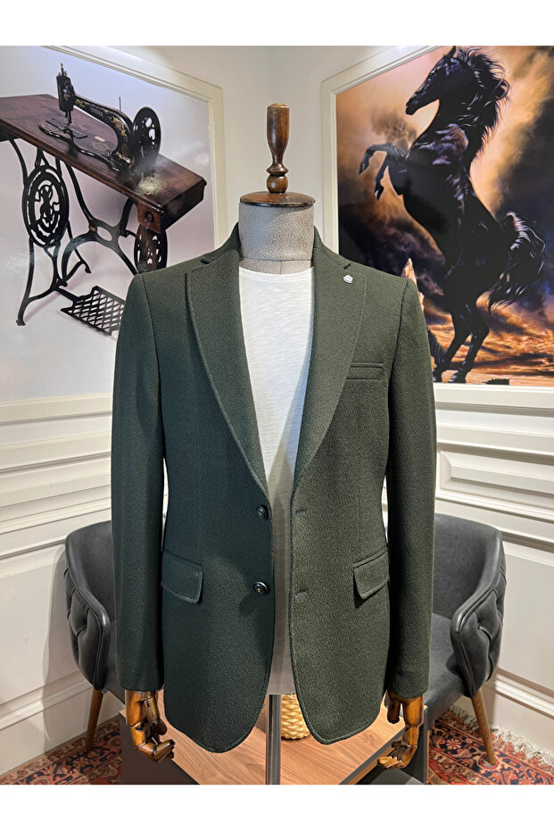 Karlofça Slim Fit Haki Örme Ceket - 1