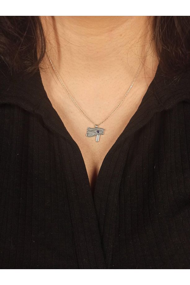 Gümüş mavi taşlı Horus'un gözü kolye, Ra'nın gözü kolye, Eye of Horus Kolye, Hediyelik kolye - 3