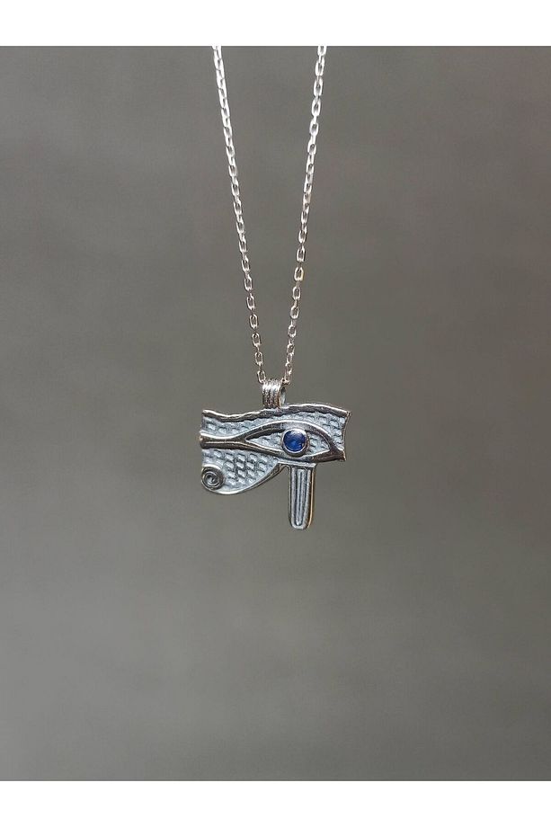 Gümüş mavi taşlı Horus'un gözü kolye, Ra'nın gözü kolye, Eye of Horus Kolye, Hediyelik kolye - 1