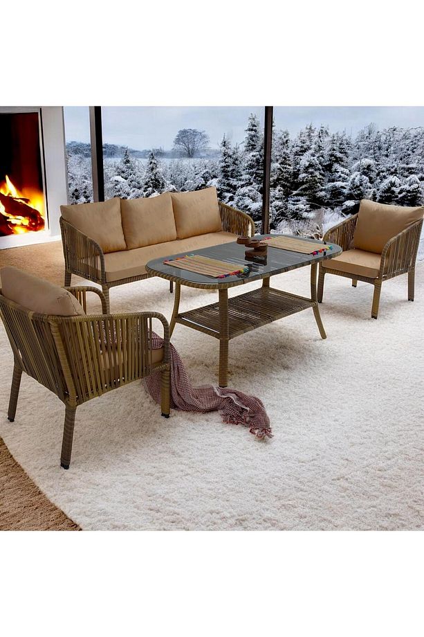 Capri Swing Artemis Üçlü Rattan Balkon Bahçe Takımı | Açık Kahve - 3