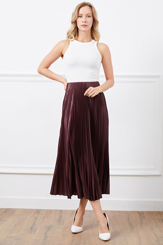 Fusta plisată cu aspect piele - 2