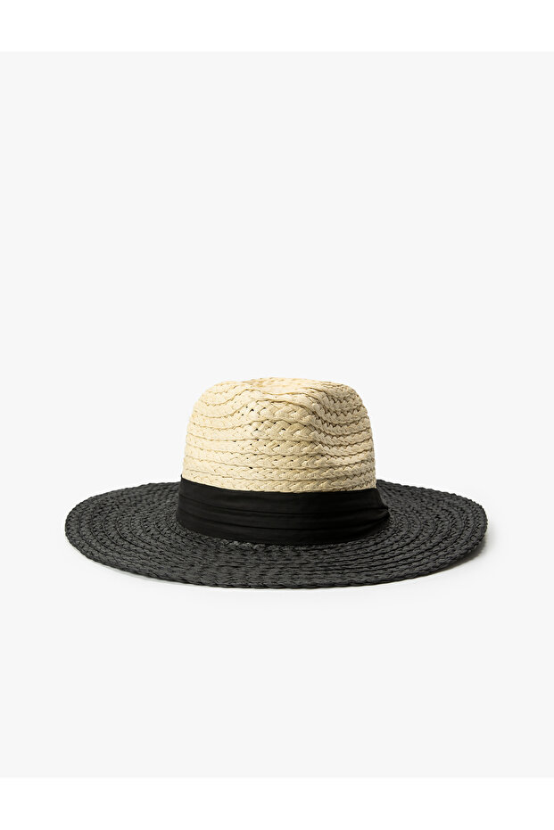 Color Contrast Straw Hat with Tape Detail