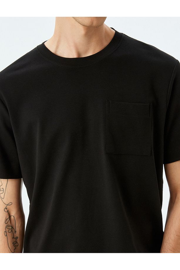 Bisiklet Yaka Regular Fit Kısa Kollu Cepli Pamuklu Basic Tişört - 5
