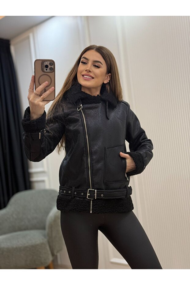 Varak Baskılı Kürklü Mont - 3