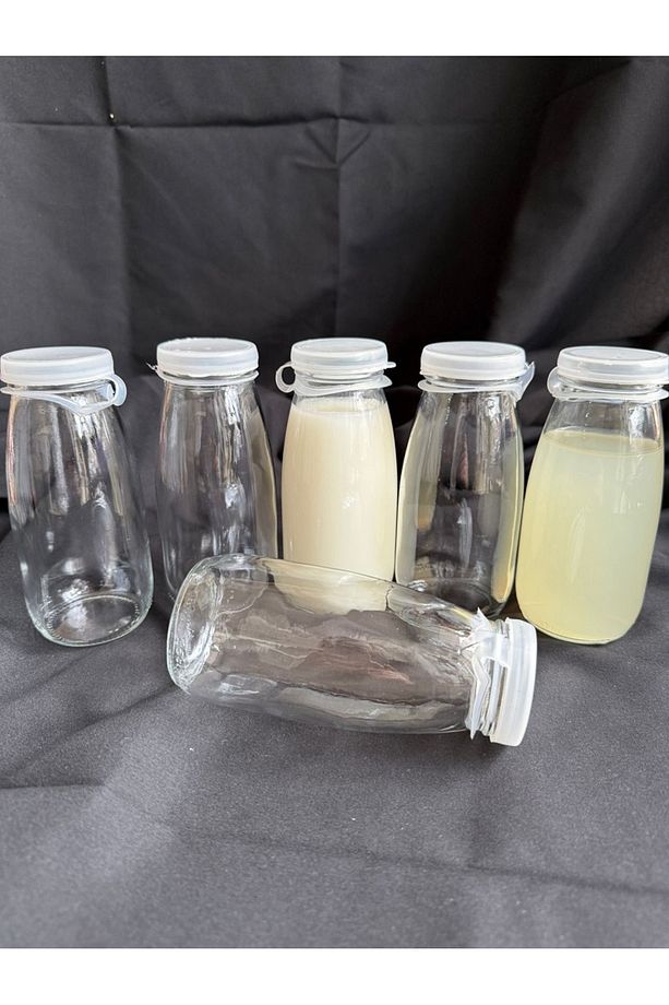 6 Adet Şeffaf Cam Şişe Süt Ayran Limonata Sirke Meşrubat Şişesi Çok Amaçlı - 3