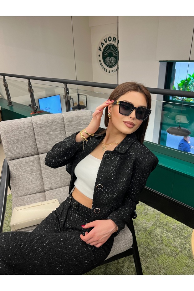 طقم جاكيت بنطلون مبطن من التويد - 4