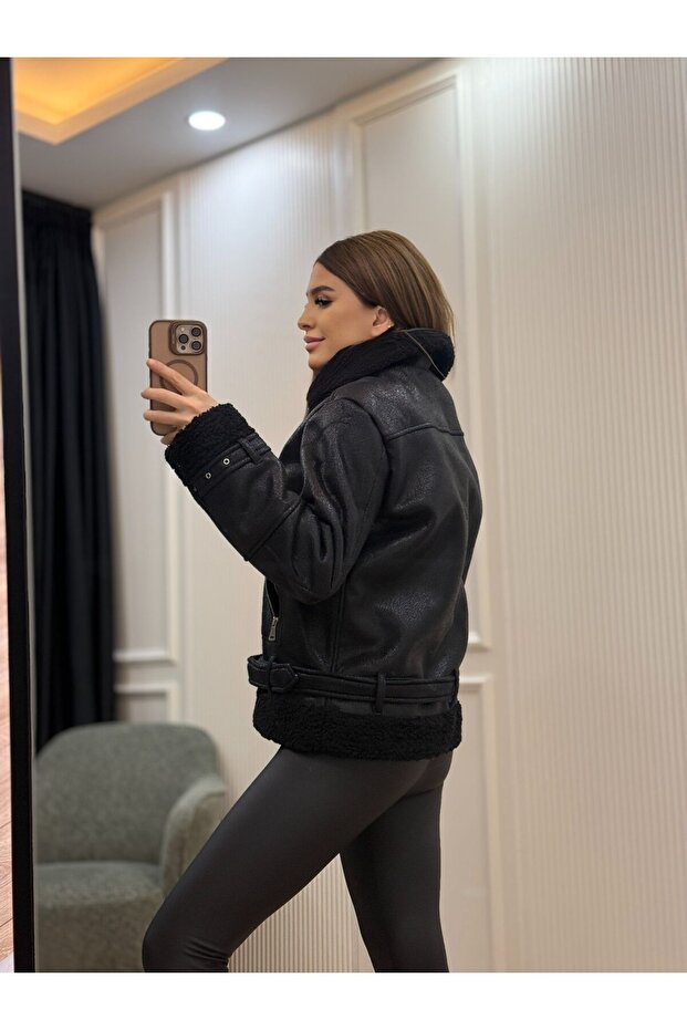 Varak Baskılı Kürklü Mont - 4