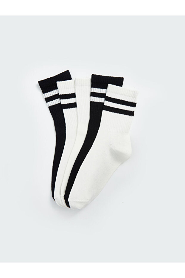 LCW DREAM Ecru csíkos női zokni 5 db-os csomag - 2