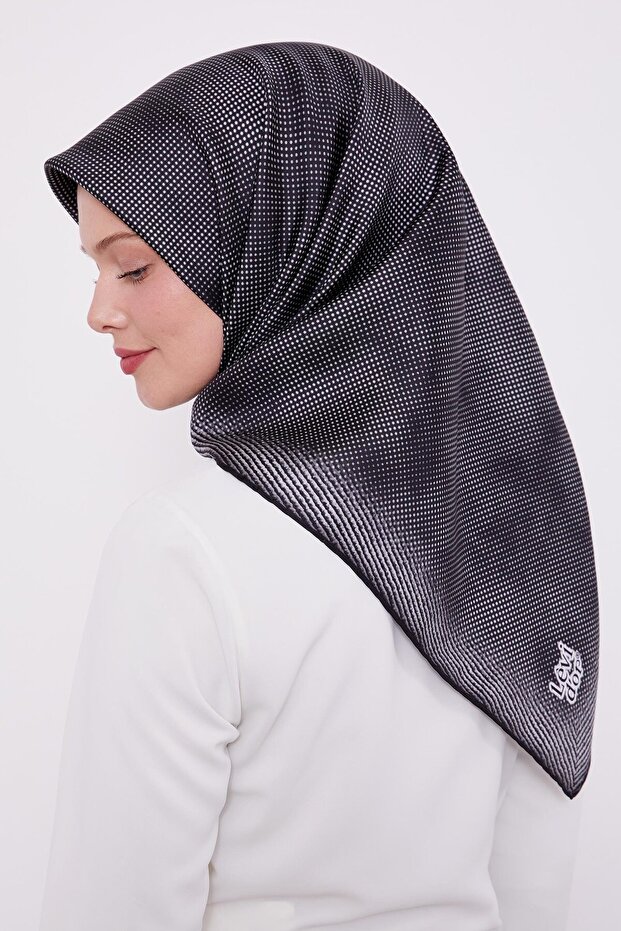 Black Polka Dot Twill Silk Scarf