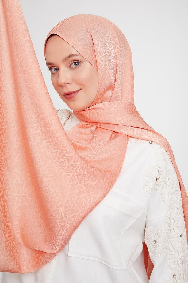 Somon Üçgen Desen Jakarlı Janjan Şal - 3