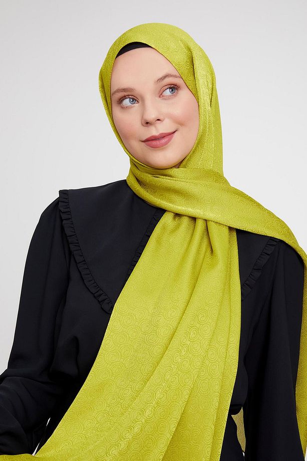 Lime Yuvarlak Desen Jakarlı Janjan Şal - 3