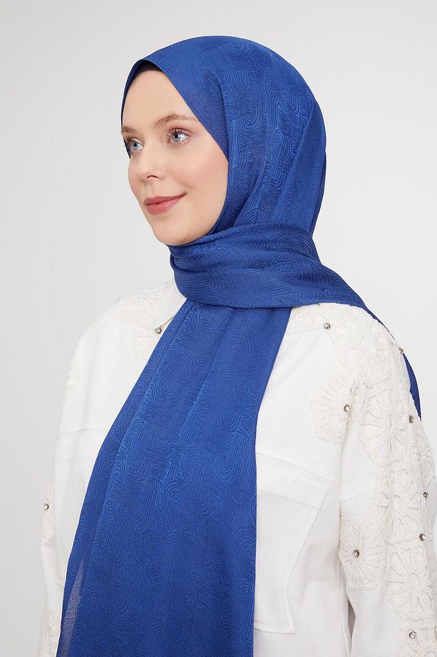 Kot Mavi Hologram Desen Jakarlı Janjan Şal - 2
