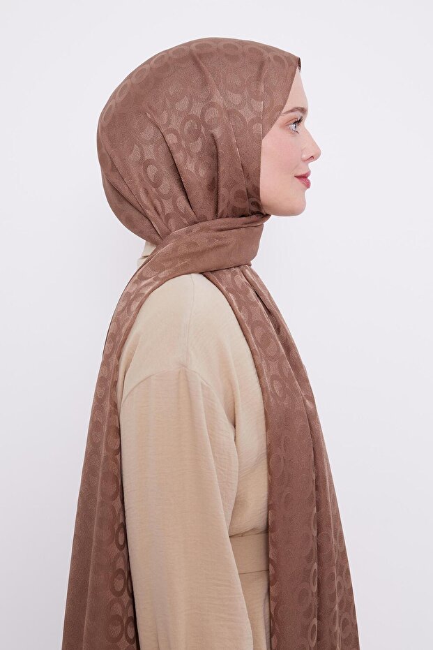 Latte Halka Desen Jakarlı Janjan şal - 3