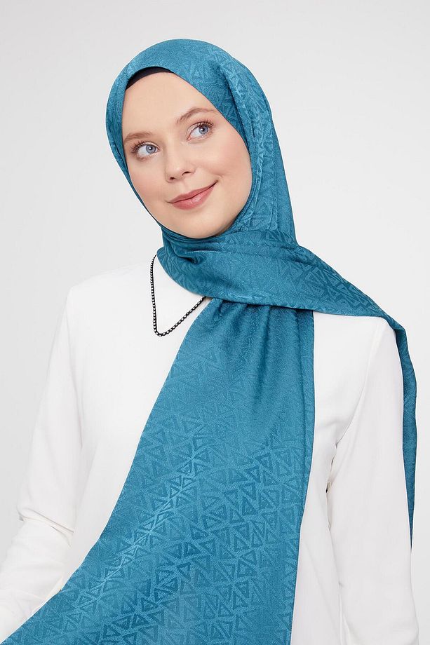 Su Yeşili Üçgen Desen Jakarlı Janjan Şal - 3
