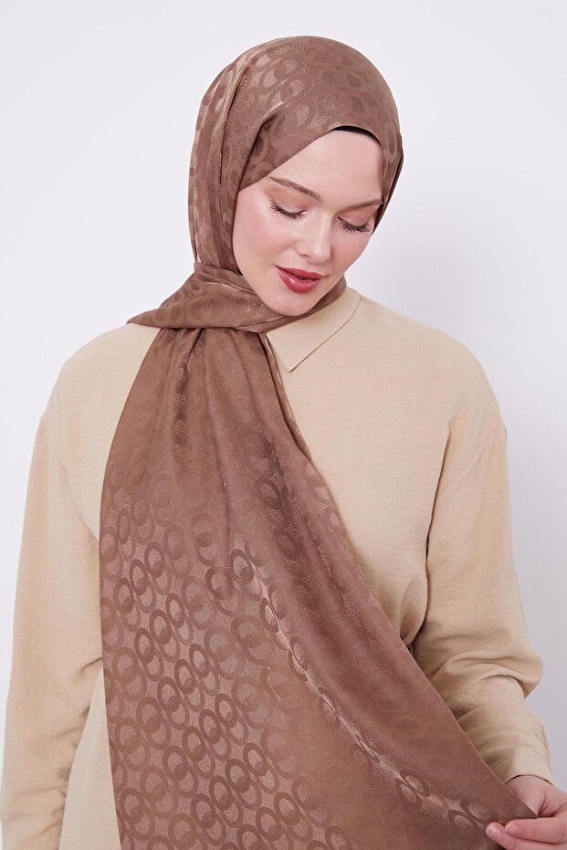 Latte Halka Desen Jakarlı Janjan şal - 1