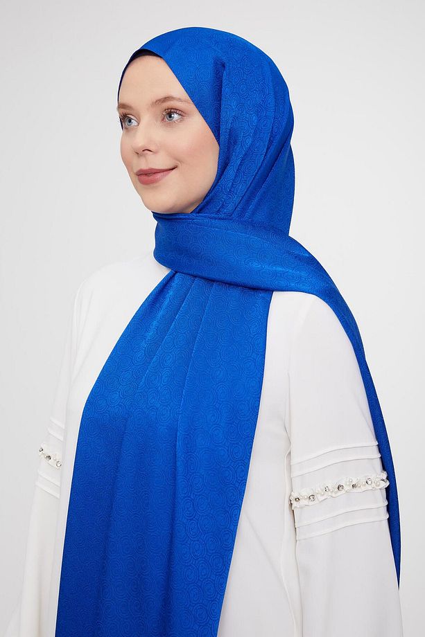 Saks Yuvarlak Desen Jakarlı Janjan Şal - 2