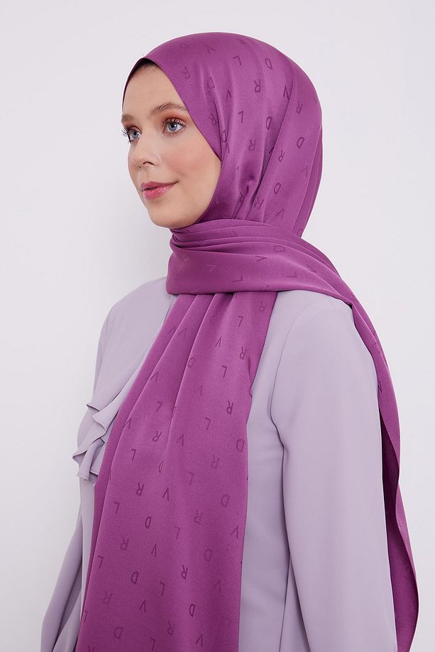 Fuşya LVD Baskılı Blue Jakarlı Şal - 3
