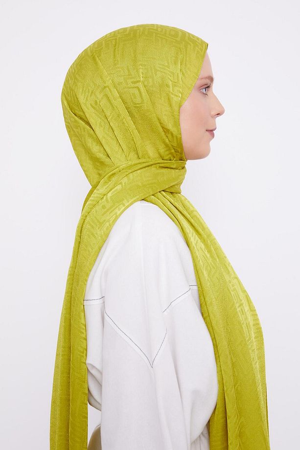 Lime Labirent Desen Jakarlı Janjan Şal - 3