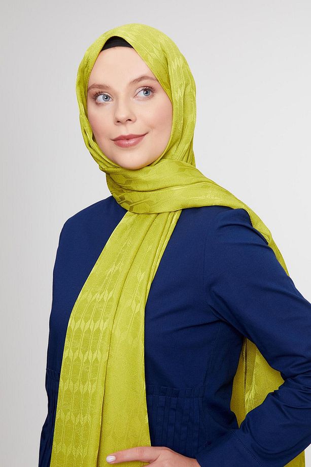 Lime Geometrik Desen Jakarlı Janjan Şal - 2