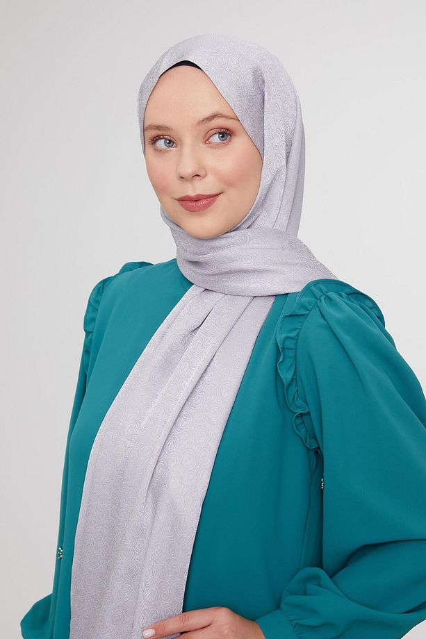 Gri Yuvarlak Desen Jakarlı Janjan Şal - 3