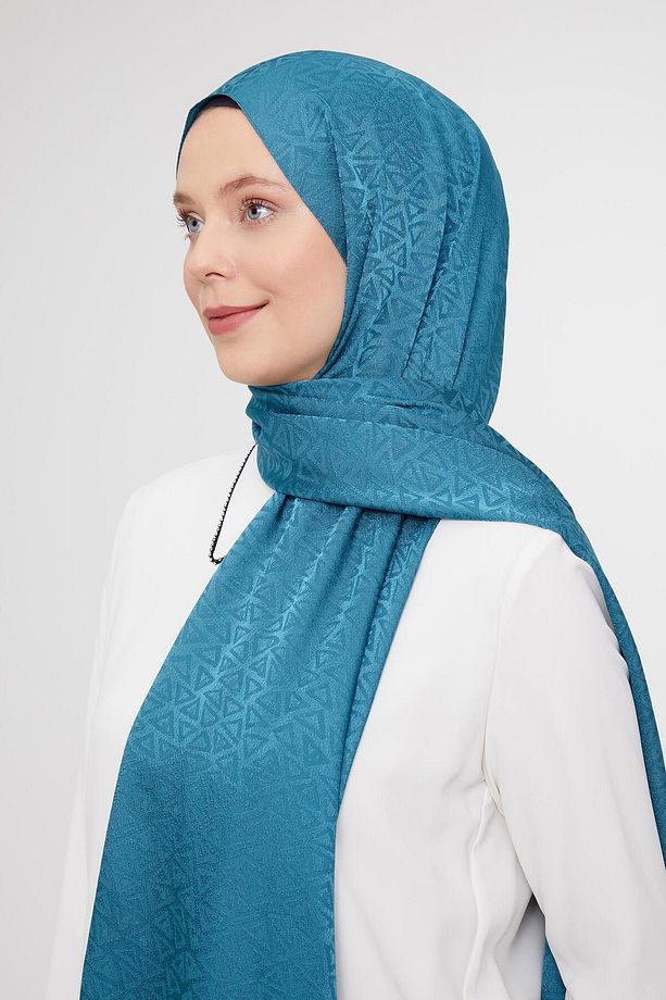 Su Yeşili Üçgen Desen Jakarlı Janjan Şal - 2