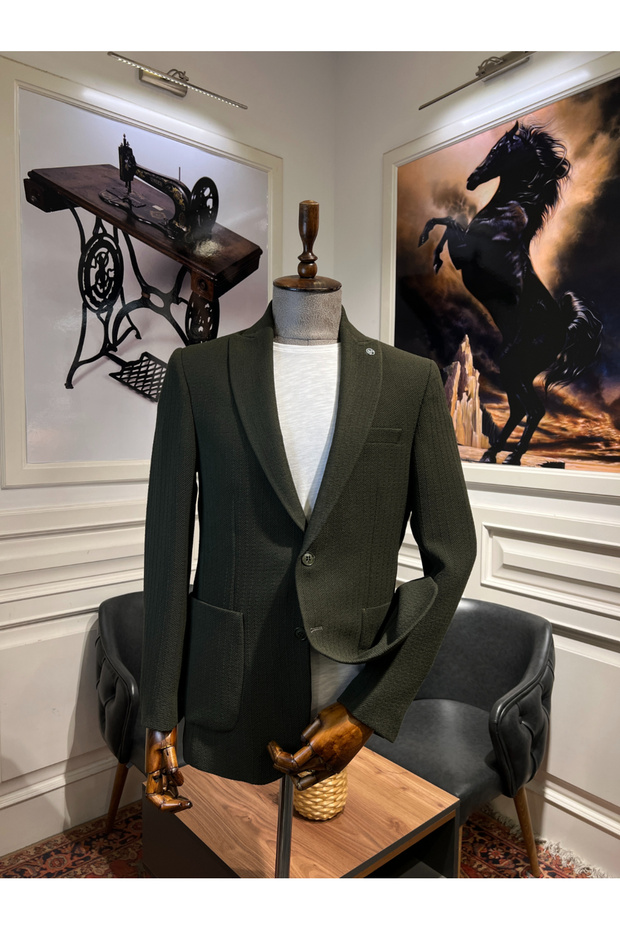 Kratos Slim Fit Haki Örme Ceket - 1