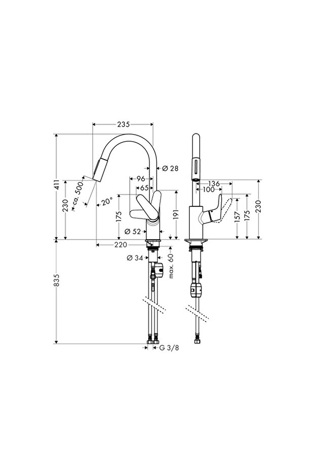 Focus E2 240 Pull-Out Tek Kollu Evye Bataryası - 3