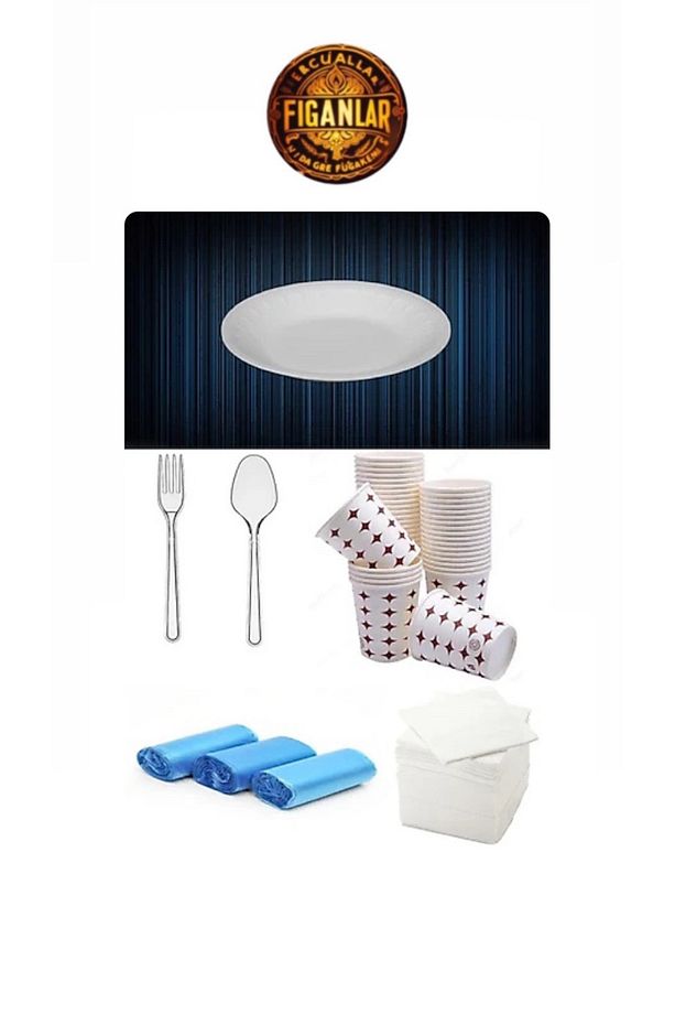 Yuvarlak Sert Köpük Tabak Seti 50 Adet Tabak, Bardak , Çatal ,kaşık + Çöp Torbası Peçete - 2
