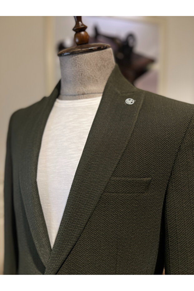 Kratos Slim Fit Haki Örme Ceket - 2