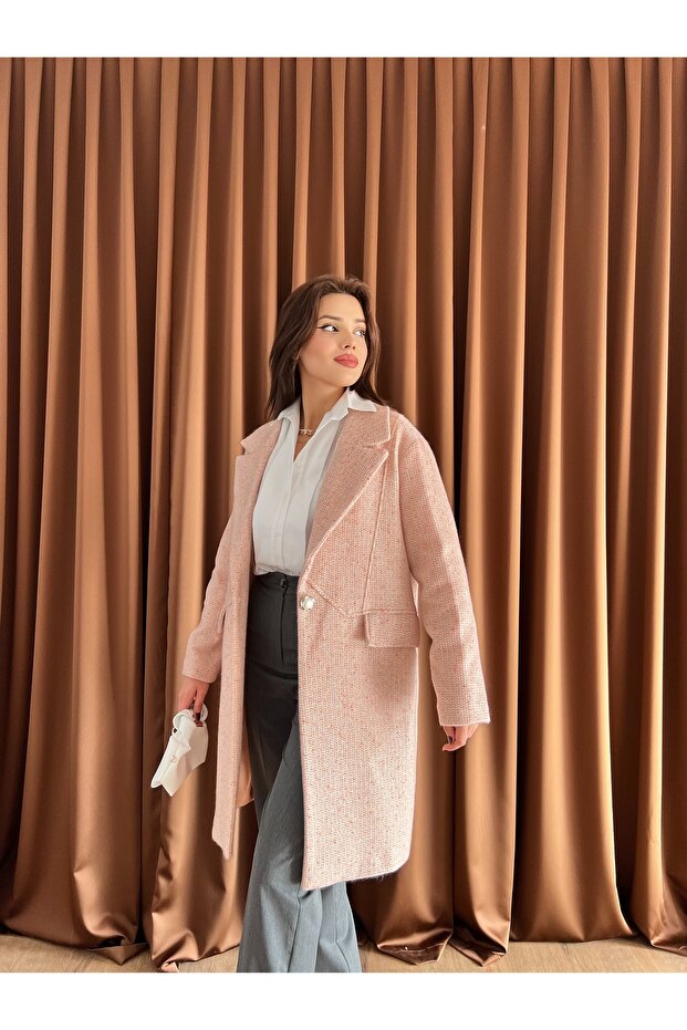 Oversized Glittery Lined Melton Coat