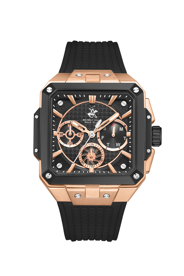 BEVERLY HILLS POLO CLUB BP3742X.851 Men Multi Function Display Watch & Silicone Strap BLACK